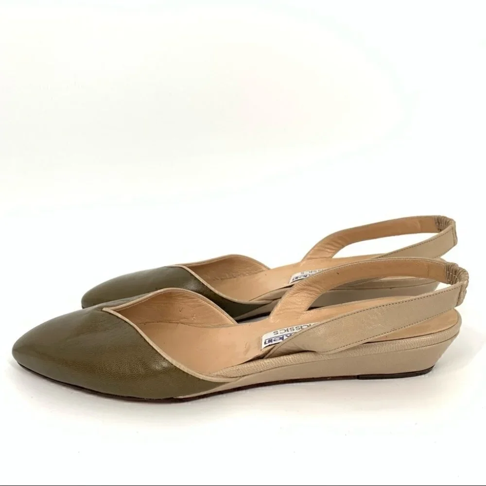 New Calvin Klein Classics heel 8 N olive green  Tan Italian leather vintage 80s
